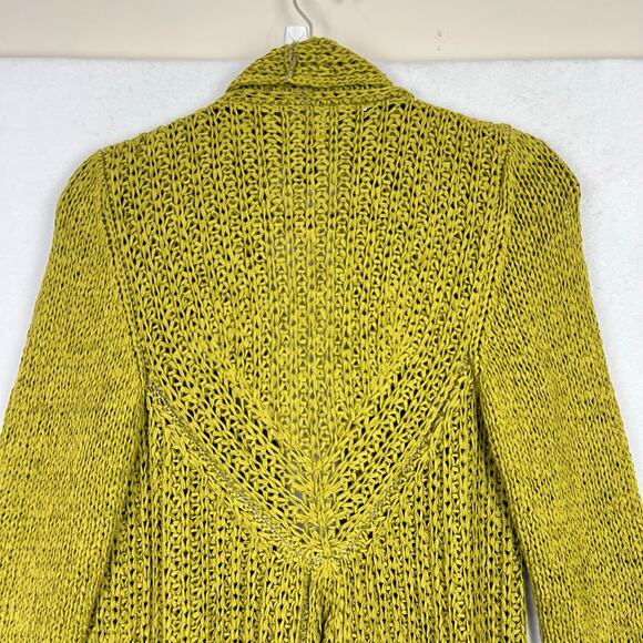 Pure Handknit Loose Open Knit Chunky Green Sweater Lagenlook Cardigan Size S/M - Picture 9 of 12